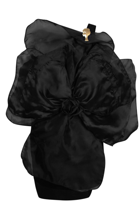 Платье-цветок "Камелия", мини, чёрное, органза, ручная работа