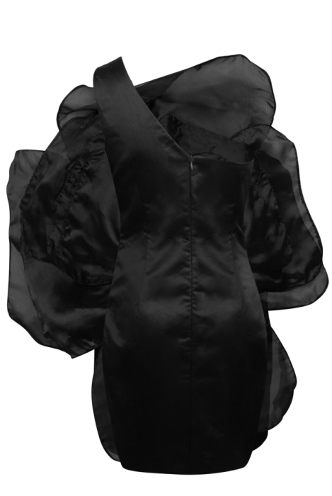 Платье-цветок "Камелия", мини, чёрное, органза, ручная работа