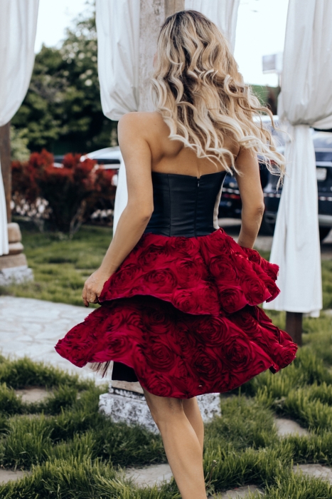 Платье "Маргарет" черное, бордовые розы