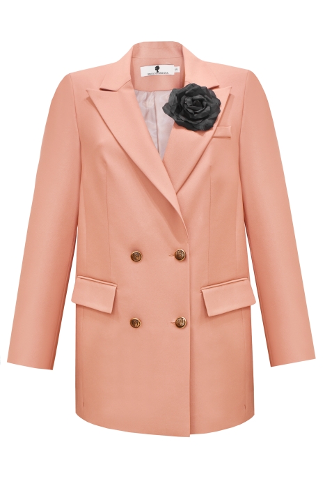 Костюм "Велес" пудровый (розовый), двубортный, удлиненный, с брошью