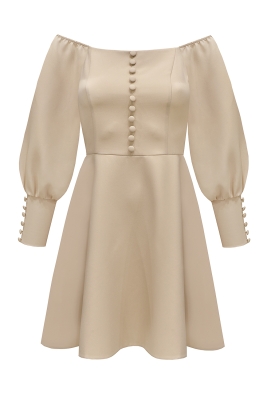 Платье "Андрия" нюдовое, декорированное пуговицами, мини