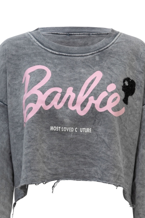 Свитшот "Barbie (Барби)" серый, розовый принт, укороченный