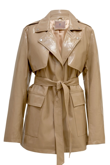 Тренч - пиджак "Фредерик" бежевый, эко-кожа лак