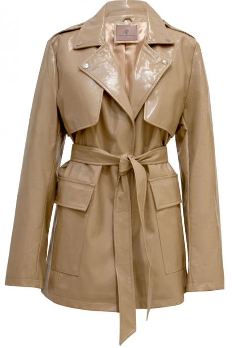Тренч - пиджак "Фредерик" бежевый, эко-кожа лак