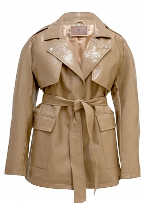 Тренч - пиджак "Фредерик" бежевый, эко-кожа лак
