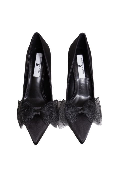 Туфли черные, атласные, с бантом из фатина
