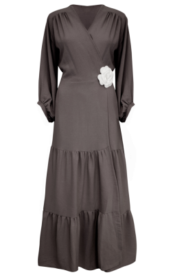 Платье - Халат "Татин" Графит ,На Распах,Макси + Цветок