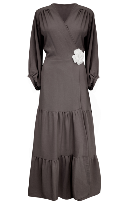 Платье - Халат "Татин" Графит ,На Распах,Макси + Цветок