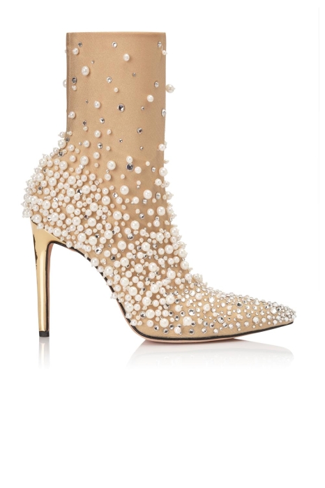 Ботильоны "SS-18" бифлекс нюдовые со стразами и жемчугом