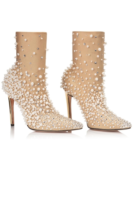 Ботильоны "SS-18" бифлекс нюдовые со стразами и жемчугом