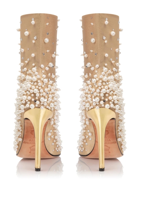 Ботильоны "SS-18" бифлекс нюдовые со стразами и жемчугом