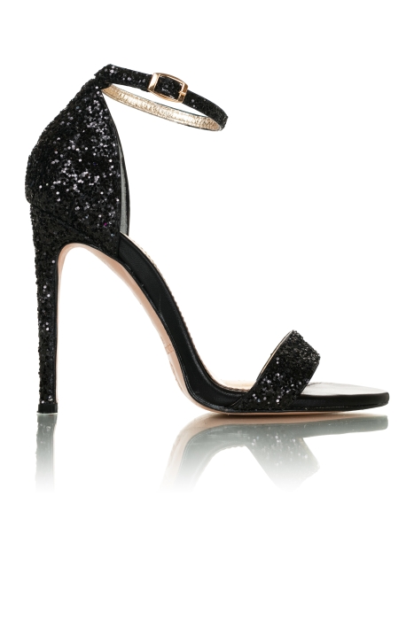 Босоножки "Аника" шпилька, глиттер черные
