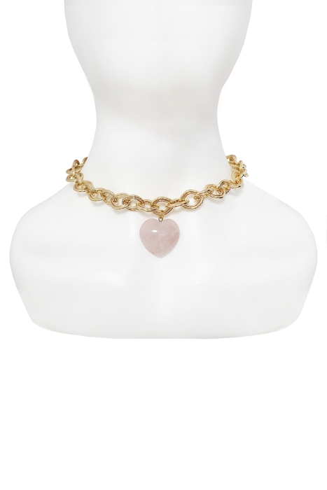 Чокер (колье), крупная золотистая цепь с сердцем из розового кварца