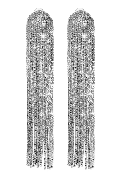 Серьги - подвески "Кисти" графитовые, СУПЕРДЛИННЫЕ, из страз и металла,основа: полукруг