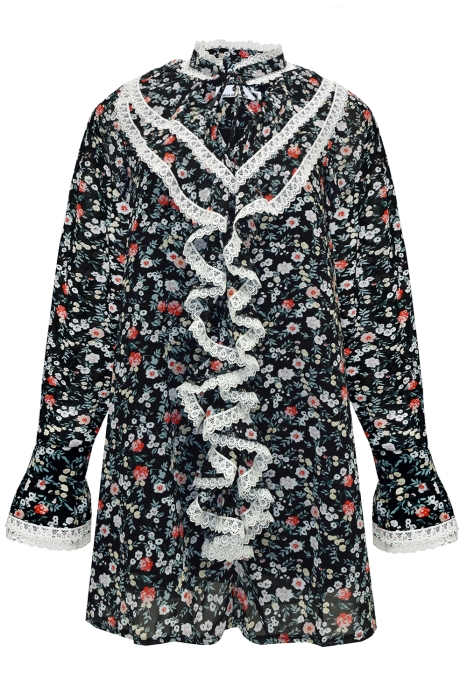 Платье "Сидни" черное, с кружевом, цветочный принт "розы"