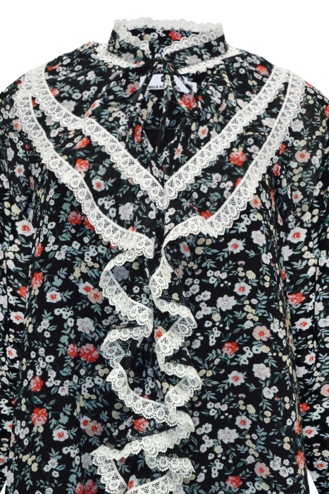 Платье "Сидни" черное, с кружевом, цветочный принт "розы"