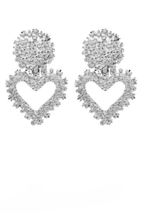 Серьги "Сердце" серебристые, рельефные