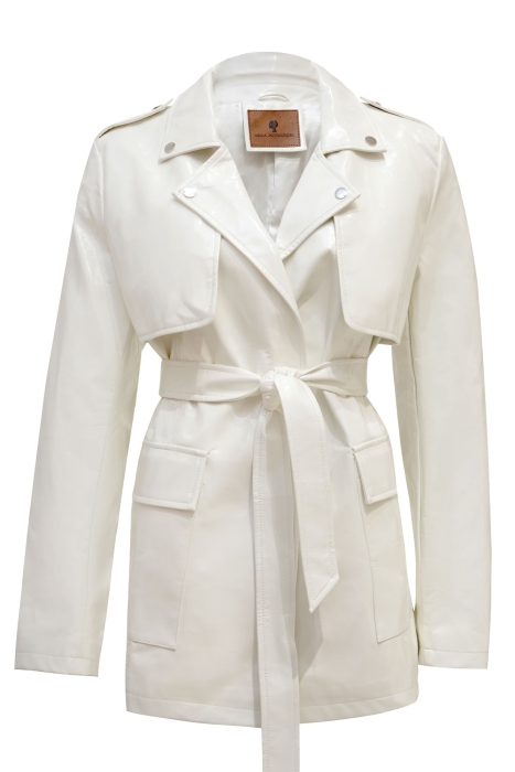 Тренч - пиджак "Фредерик" белый, эко-кожа лак