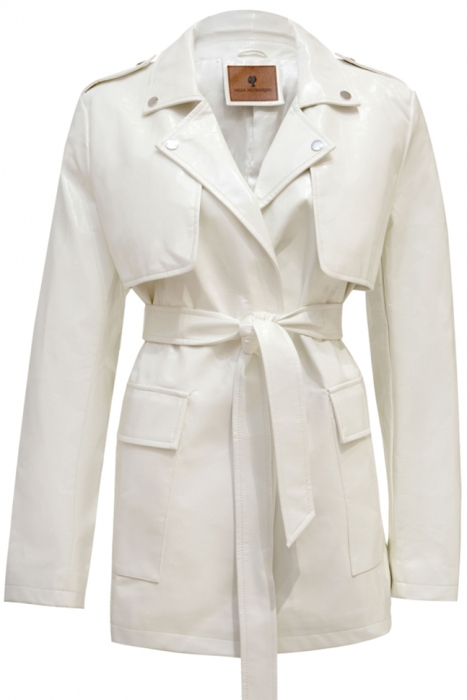 Тренч - пиджак "Фредерик" белый, эко-кожа лак