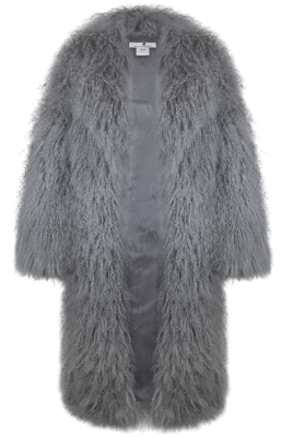 Шуба "Николет" серая, мех лама (натуральный), миди 130 см