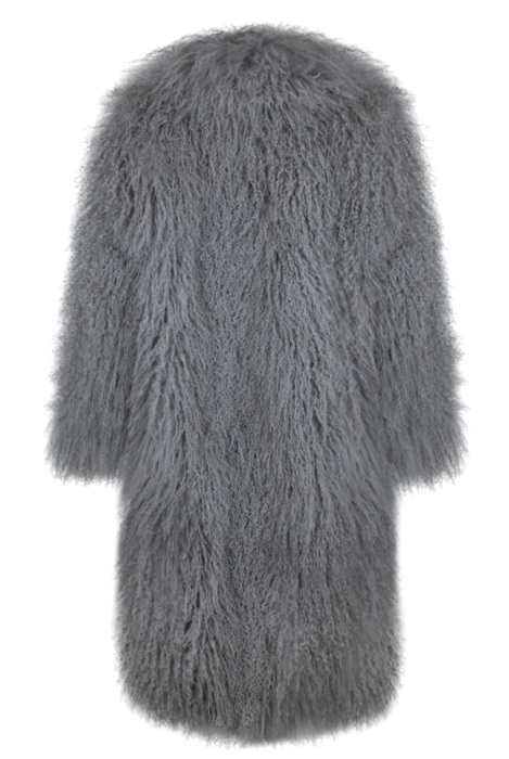 Шуба "Николет" серая, мех лама (натуральный), миди 130 см