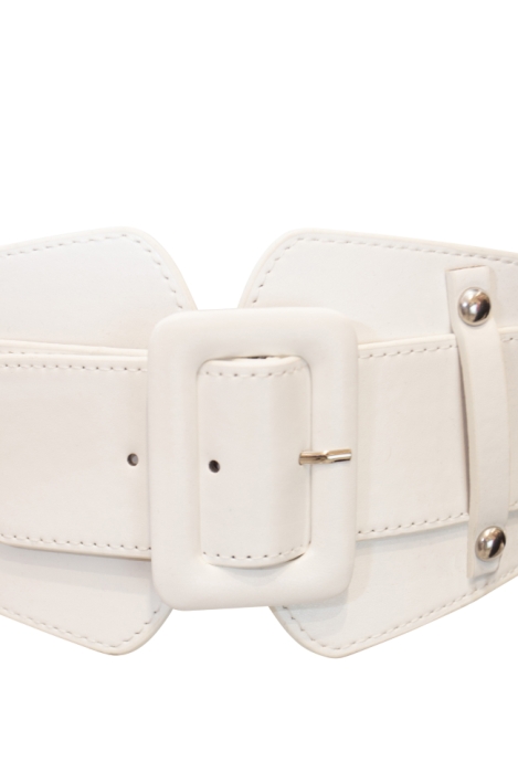 Пояс (ремень) - резинка "Бабочка" белый, эко-кожа, с клепками, широкий (75 мм)
