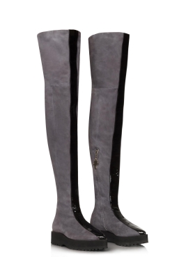 Ботфорты замша графит с черными лампасами (низкие) 111