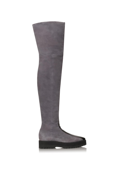 Ботфорты замша графит с черными лампасами (низкие) 111