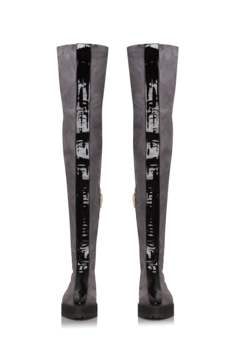 Ботфорты замша графит с черными лампасами (низкие) 111