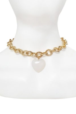 Чокер (колье), крупная золотистая цепь с сердцем из лунного камня