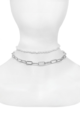 Чокер (колье) серебристое, с мелким жемчугом (2 нити)