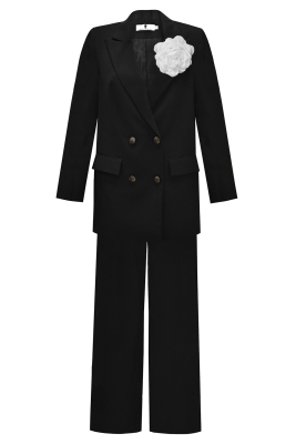 Костюм "Велес" черный, двубортный, удлиненный, с брошью