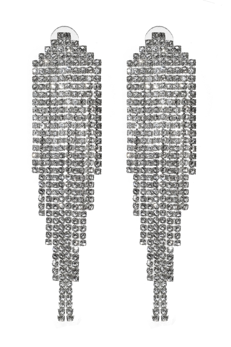 Серьги - подвески "Кисти" серебристые, из металла и страз, основа: треугольник