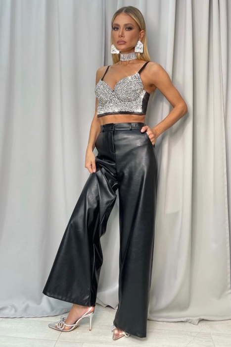 Брюки "Дамарис" черные, эко-кожа, высокая талия