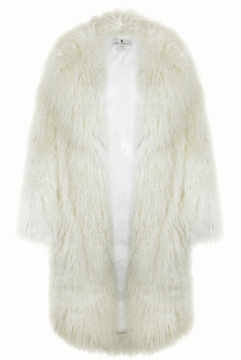 Шуба "Николет" молочная, мех лама (натуральный), миди 110 см