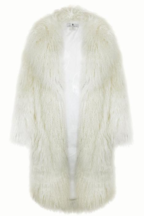 Шуба "Николет" молочная, мех лама (натуральный), миди 110 см