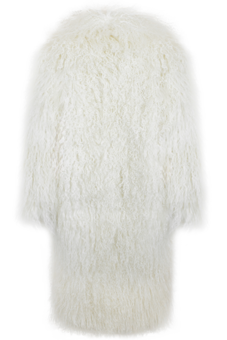 Шуба "Николет" молочная, мех лама (натуральный), миди 110 см