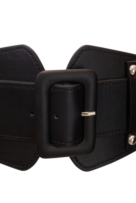 Пояс (ремень) - резинка "Бабочка" черный, эко-кожа, с клепками, широкий (75 мм)