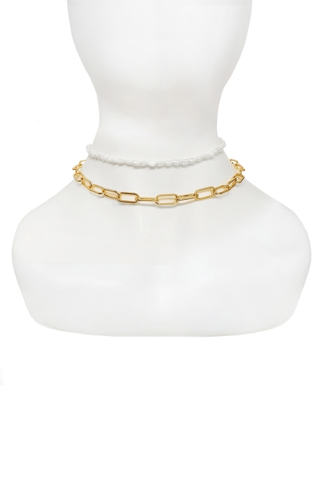 Чокер (колье) золотистое, с мелким жемчугом (2 нити)