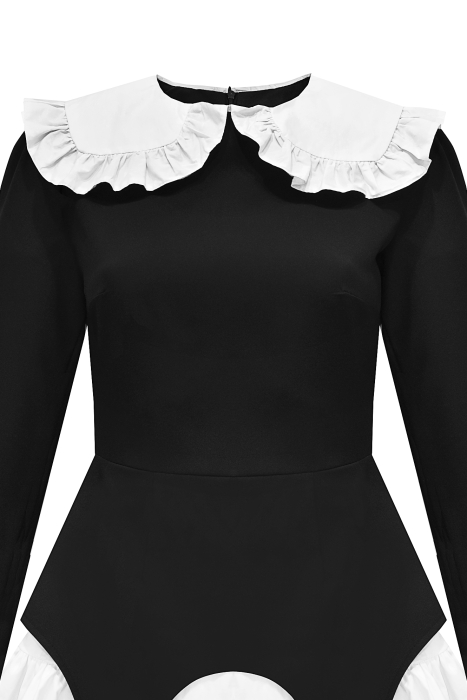 Платье "Сати" черное, широкий белый воротник и подол, имитация подвязок