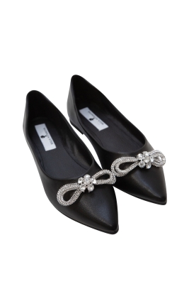 Туфли - балетки "SS 23" черные, брошь "бант" из страз