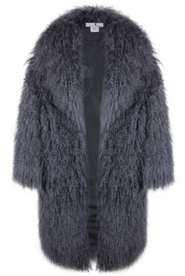 Шуба "Николет" графит, мех лама (натуральный), миди 110 см