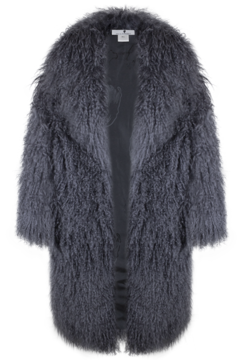 Шуба "Николет" графит, мех лама (натуральный), миди 110 см