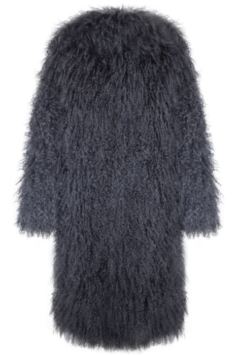 Шуба "Николет" графит, мех лама (натуральный), миди 110 см