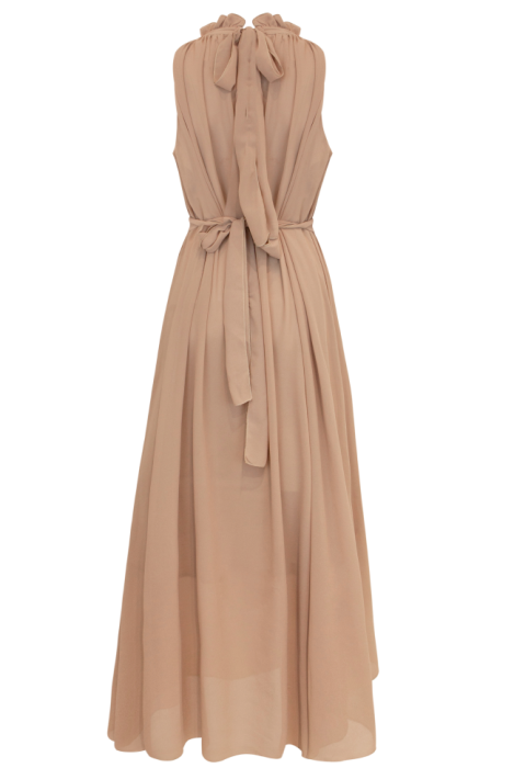 Платье "Марже" ,  Шифон , Капучино-Нюдовый,Стойкий воротник Мидди