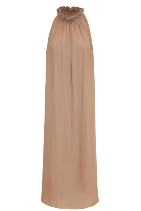 Платье "Марже" ,  Шифон , Капучино-Нюдовый,Стойкий воротник Мидди