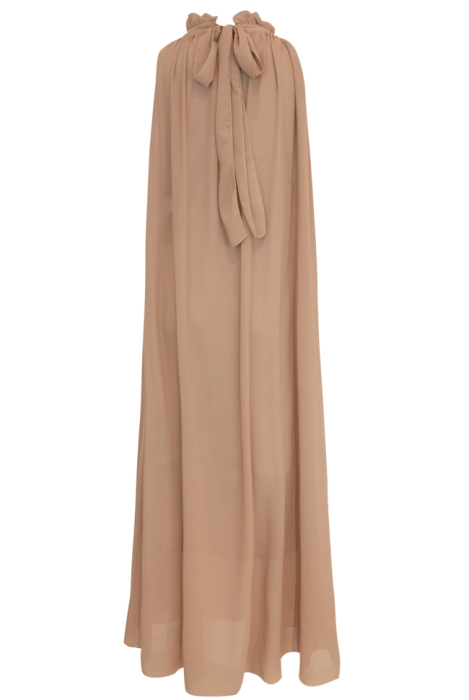 Платье "Марже" ,  Шифон , Капучино-Нюдовый,Стойкий воротник Мидди