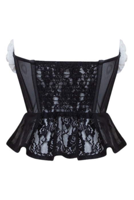 Корсет "Франко" черный, с кружевом, объемные белые цветы
