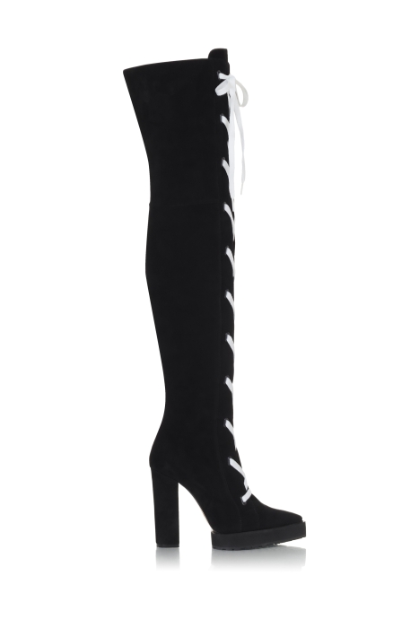 Ботфорты замша черные, белые шнурки