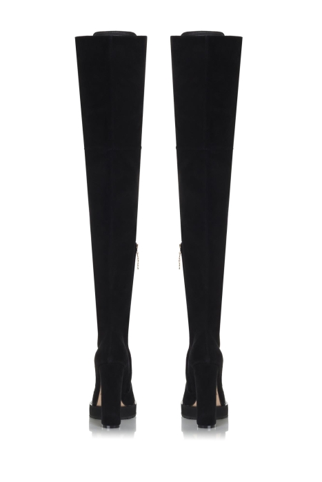 Ботфорты замша черные, белые шнурки